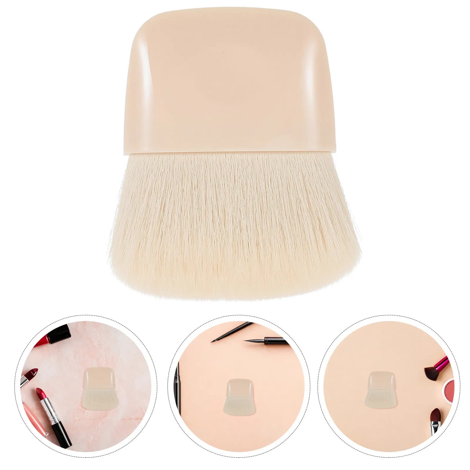 Travel Size Mini Makeup Brush Flat Head Beige Soft Bristle Tool for Loose Powder Blush Foundation Compact Portable