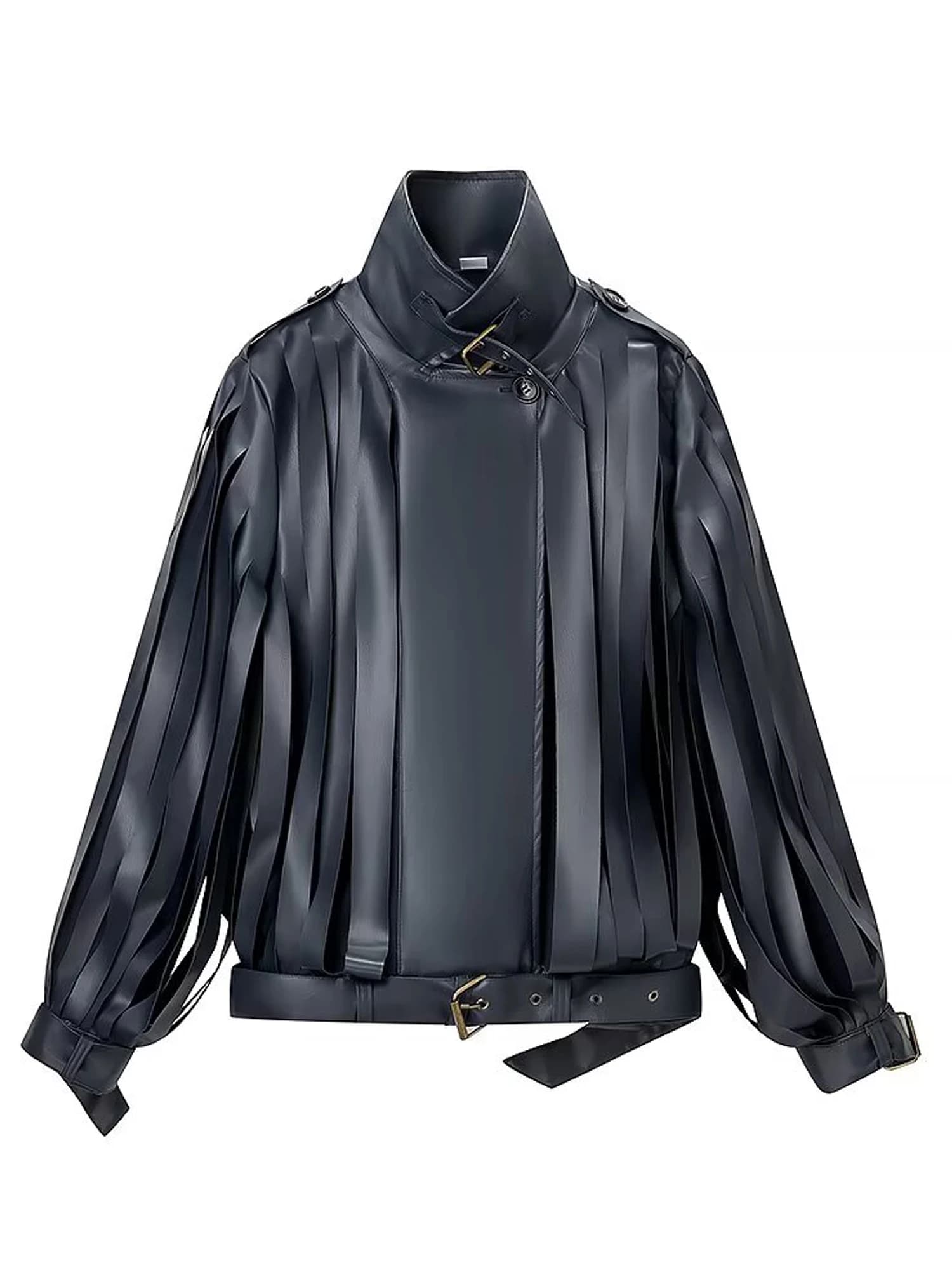 2026 New Lady Autunno Retro Outwears Chic Giacca di pelle per le donne Risvolto Manica lunga Cappotto oversize con cinture Taglio Streetwear