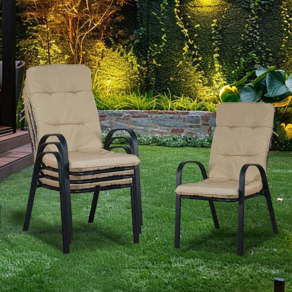 Set di 4 sedie da pranzo, sedia da pranzo impilabile con schienale alto, sedia multifunzionale leggera, design ergonomico con cuscino spesso