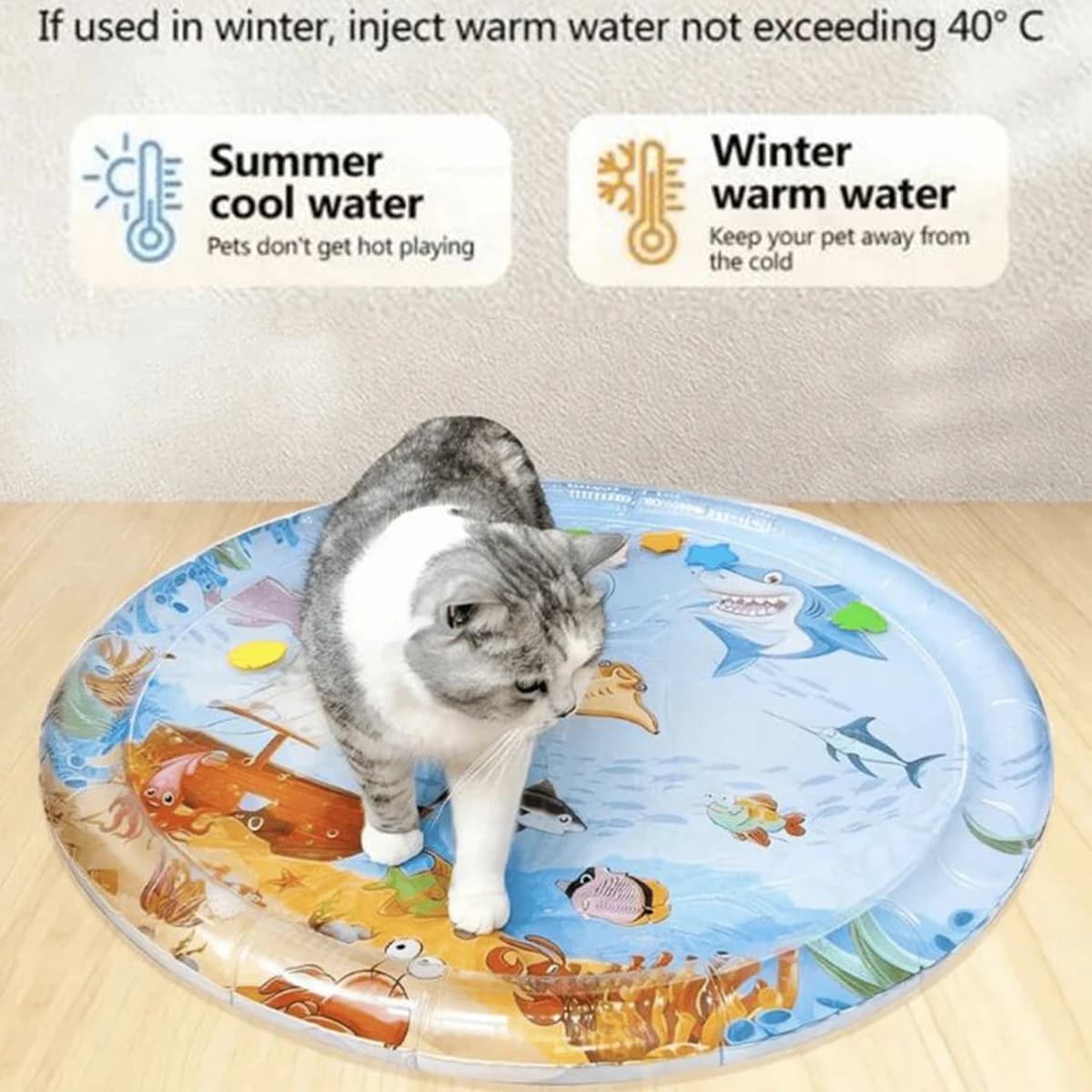 Summer pet cooling mat，Thickened Inflatable Water Mat For Dog And Cat Pet Playmat With Fish Sea Ocean Theme Sensory Toy Water