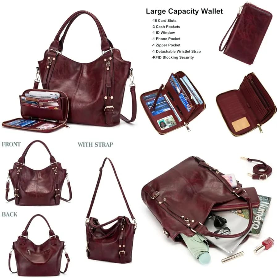 Borse a Tracolla per Donne, Grande Borsa Hobo in Pelle PU, Set di 2 Pezzi con Portafoglio