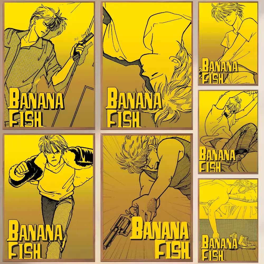 Poster in tela di Banana Fish, anime giapponese, resistente alle pieghe, decorazione da parete facile da appendere, decorazione per la casa, per soggiorno e camera da letto
