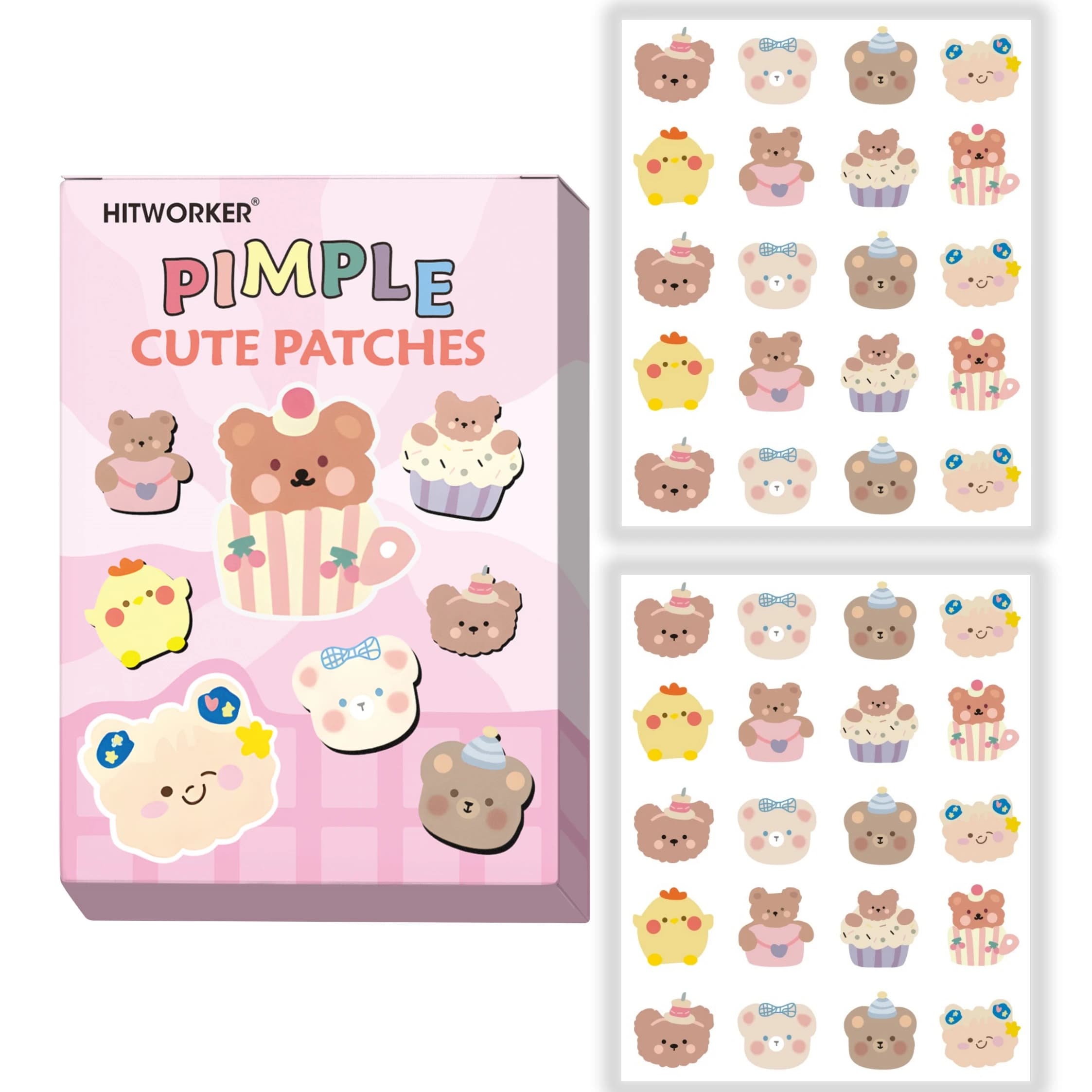 Hydrocholic hives for 40-piece acne, effectively absorb the pimples, with a design of cartoon bears to be used in via.