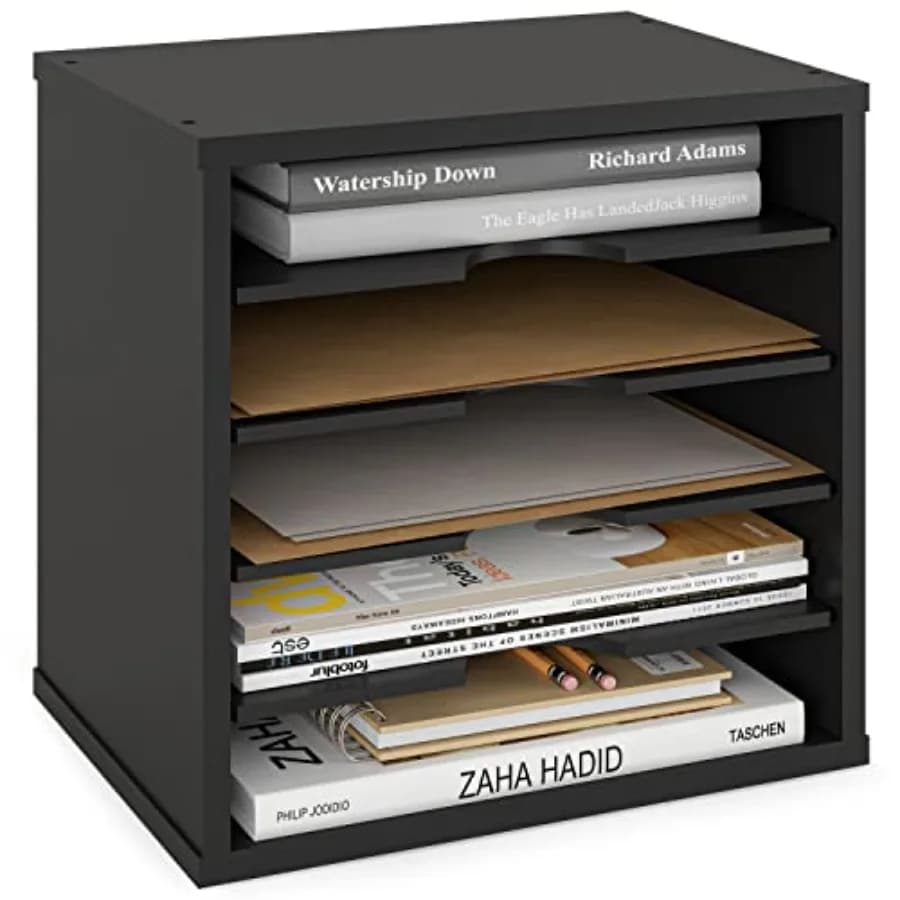 Organizzatore di documenti a 5 livelli per scrivania, classificatore di posta in legno, organizer per scrivania da ufficio, contenitori per la conservazione di documenti, porta cartelle per scrivania