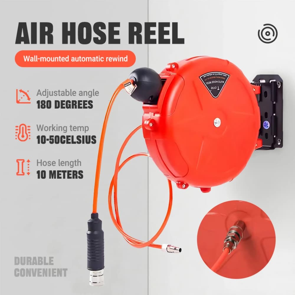 Industrial Grade 10m Automatic Retractable Hose Reel with Quick Coupler High Pressure Hose for Car Wash and Garden Irrigation
