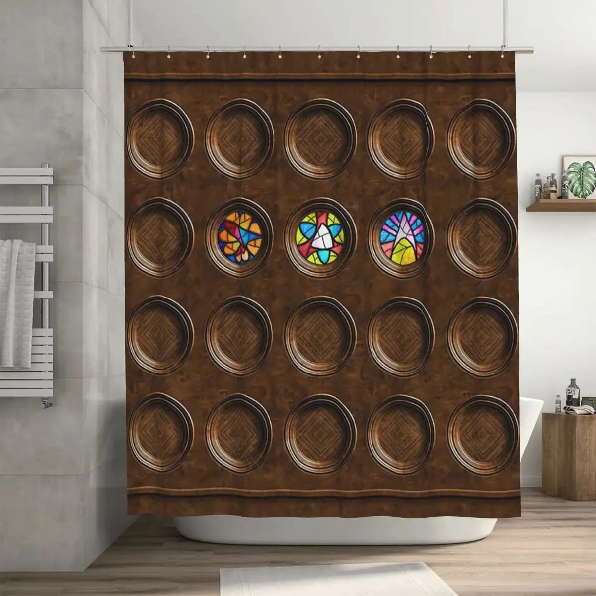 Tenda Doccia 76 CIRCLES, Tenda da Bagno in Poliestere Impermeabile con Ganci