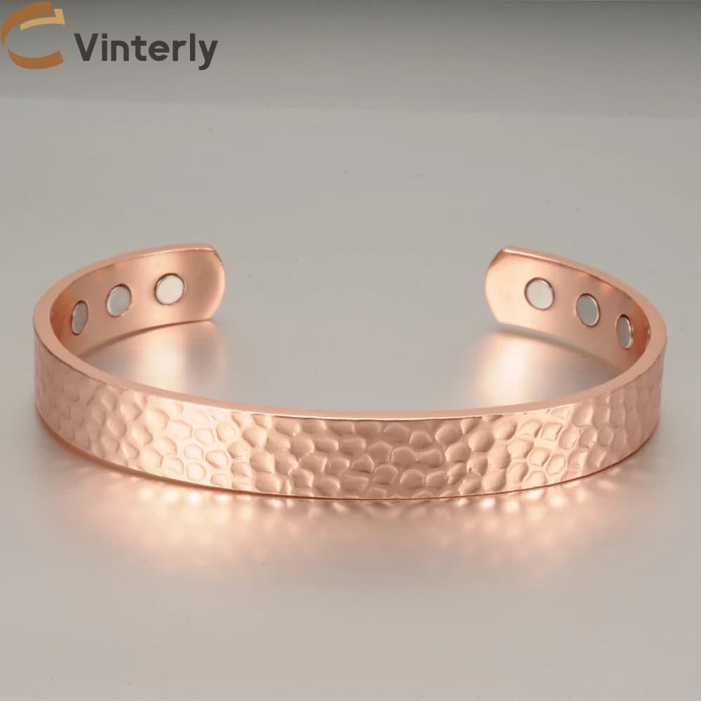 Vinterly Pure Copper Bracelets Magnetic Wave Adjustable Open Cuff High Magnets Bangles 10mm Wide Resizable Jewelry for Women