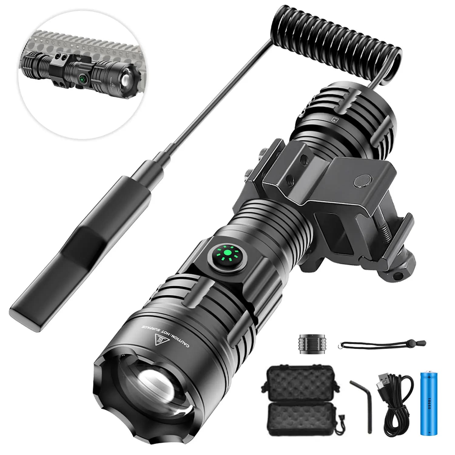 Torcia tattica a luce forte laser bianca a LED Staffa fissa zoom telescopico Torcia di ricarica di tipo C