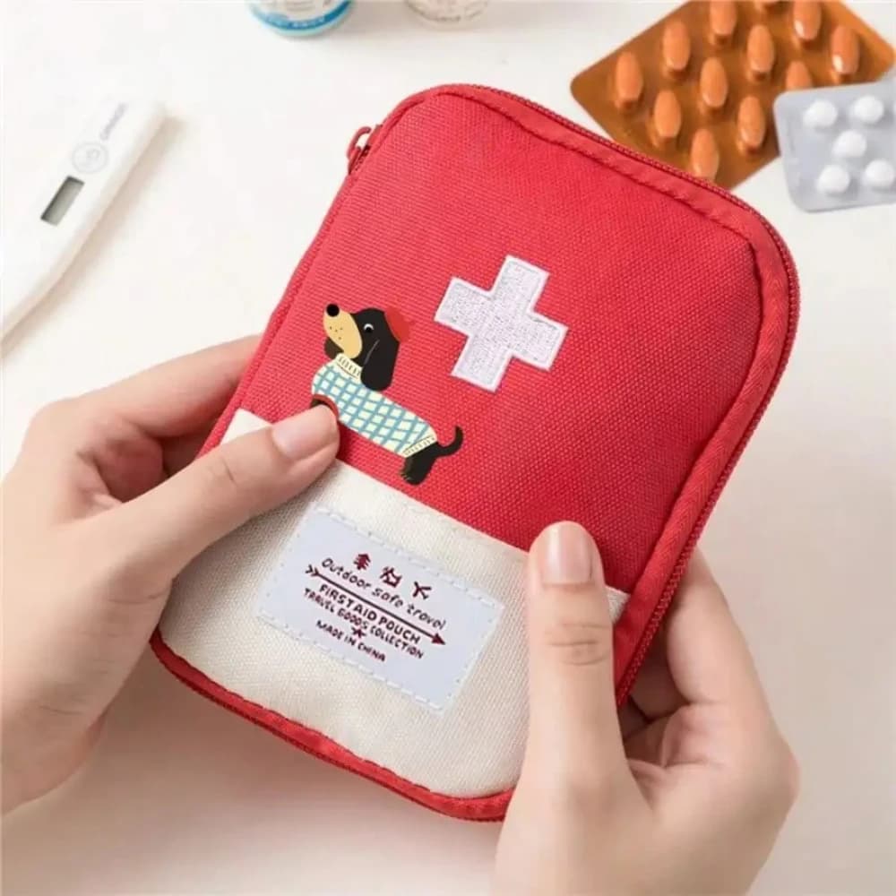 1 pezzo di cartone animato bassotto stampa compatto organizzatore di medicinali da viaggio borsa per medicinali di famiglia kit di pronto soccorso portatile per viaggi d'affari a casa
