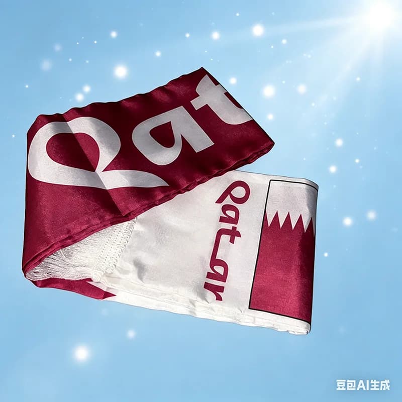 Z-ONE FLAG 14x135cm Qatar Scarf Double-sided Satin Tassels Suitable for 2026 Football cup, Sports, Events