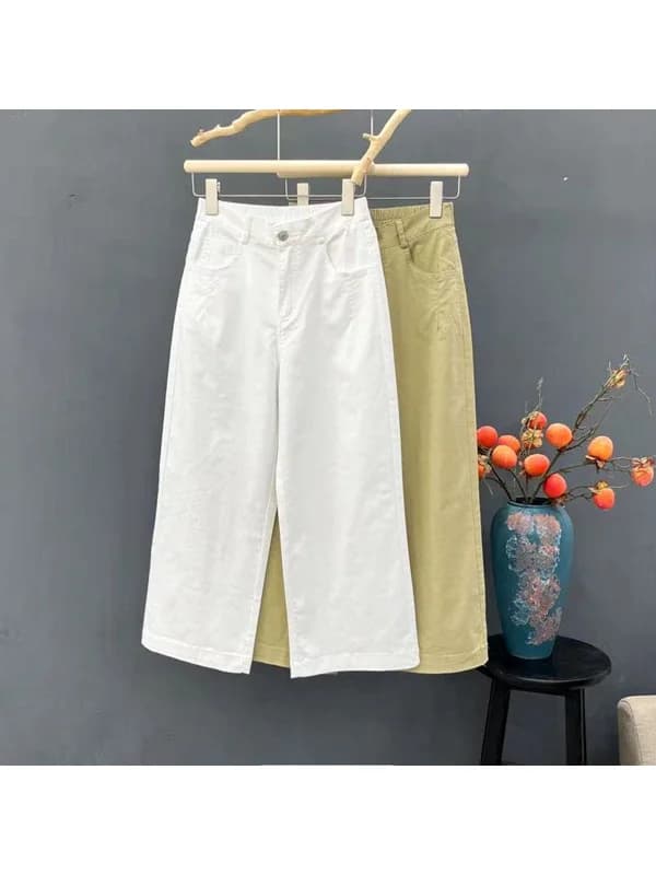 Slimming High Waist Wide Leg Pants Women's Casual Spring Summer Fashionable Eighteen Shorts Grandmother Style Loose Fit Jeans