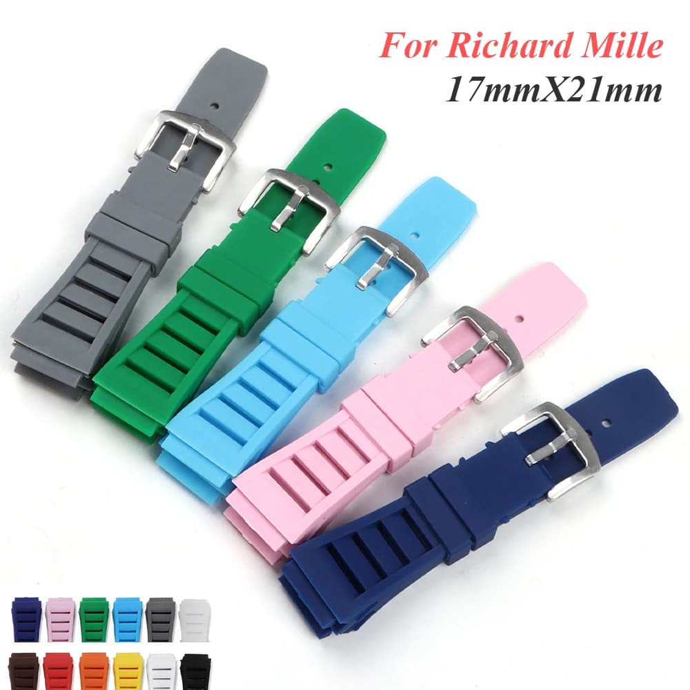Cinturino per orologio in silicone per Richard Mille RM011 cinturino in gomma morbida uomo donna braccialetto sportivo 17mmX21mm cinturino di ricambio