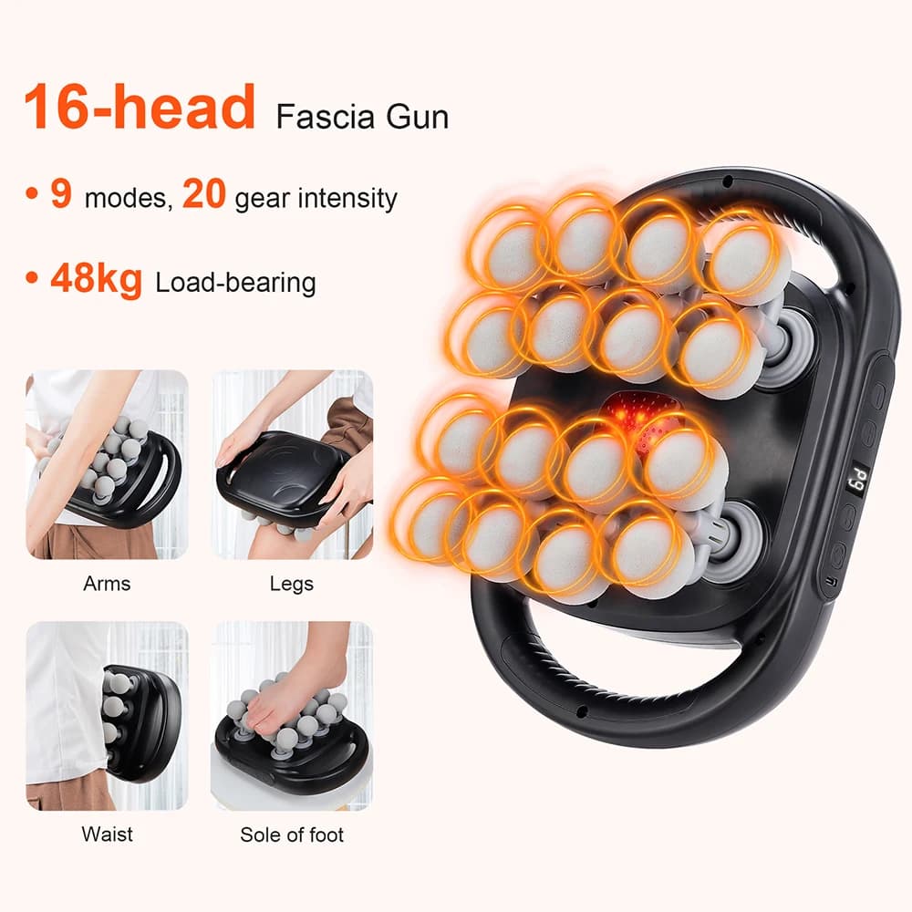 16 Head Fascia Gun Muscle Massage Gun High Frequency Neck Shoulder Waist Massage Machine Professional Muscle Massage Gun