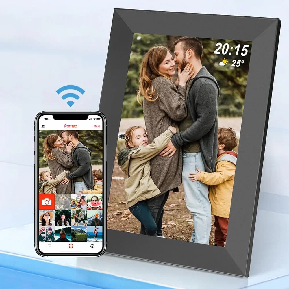 Cornice digitale da 10,1 pollici con Wi-Fi, album fotografico cloud, album elettronico intelligente Frameo, schermo touch screen per la casa.