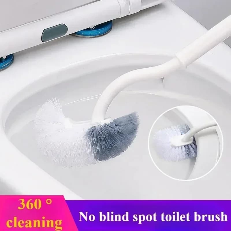 360 ° Scopino per WC a forma di S Manico lungo Setole in plastica resistente bicolore Montaggio a parete Strumento per la pulizia del bagno Salvaspazio pulito