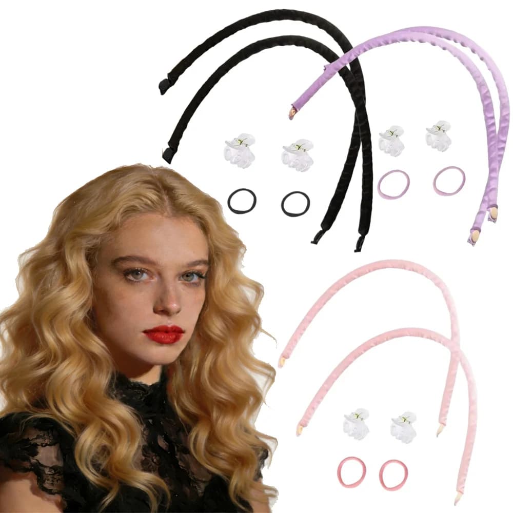 6 Pieces Heat-Free Garment Set, Create Waves from Salon During the Sleep, Rolls Covered in Satin, Female Hairstyle Tools with Clips and Waxes
