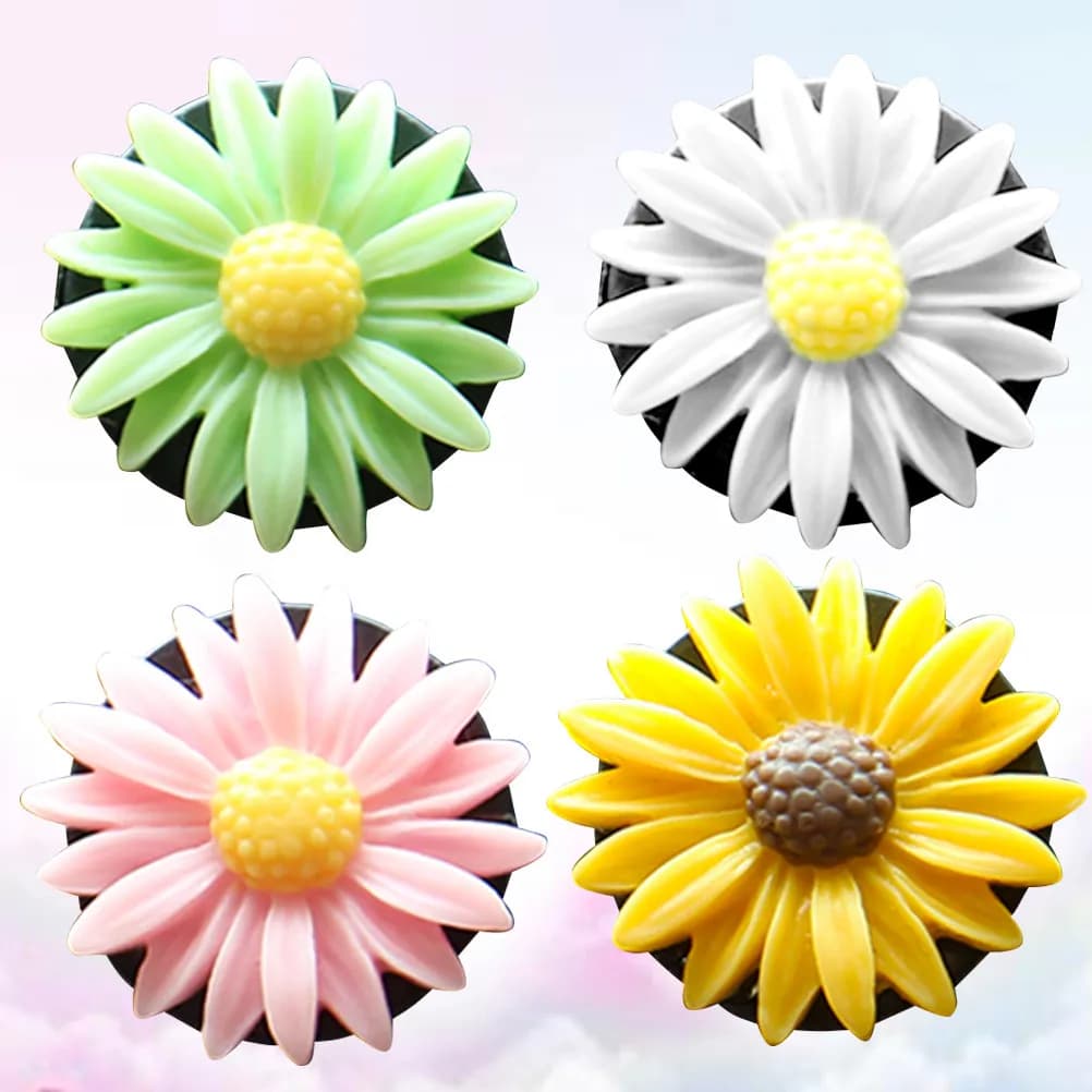 4 Pieces Clip Perfumer Car Shaped Daisy in Resin, Aromi Diffuser, Mini Deodorant for Car, Decorative Ornament for Interior Car, White Pink Yellow