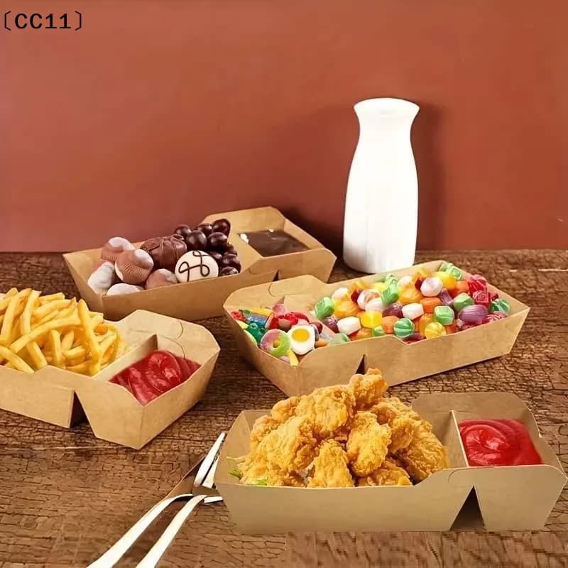 50 Pieces Disposable Kraft Paper Trays for Foods, Two Parts, Takeaway Containers for Snacks, Fried Patatines, Chicken, Salad definitelyCC11 reasons