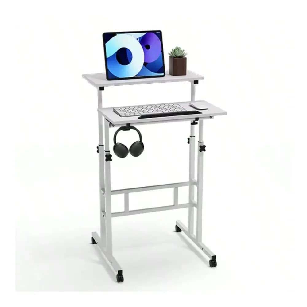 Scrivania con ruote, regolabile in altezza da 28 a 46 pollici, scrivania mobile per computer, carrello portacomputer con ruote per ufficio domestico