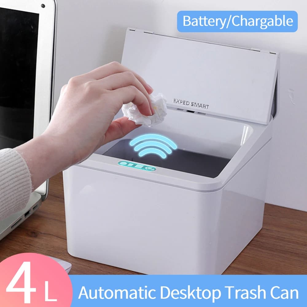 Cestino Intelligente con Sensore Elettrico, Bidone Automatico Portatile con Coperchio 4L, Contenitore per Rifiuti a Batteria/Ricaricabile per Auto e Esterni