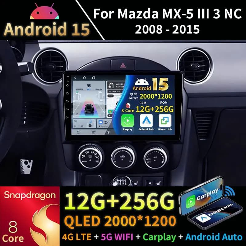 Android 15 Carplay Per Mazda MX-5 III 3 NC 2008 - 2015 Wireless Carplay Auto 4G BT Navigazione Lettore Video Multimediale 360 Macchina Fotografica