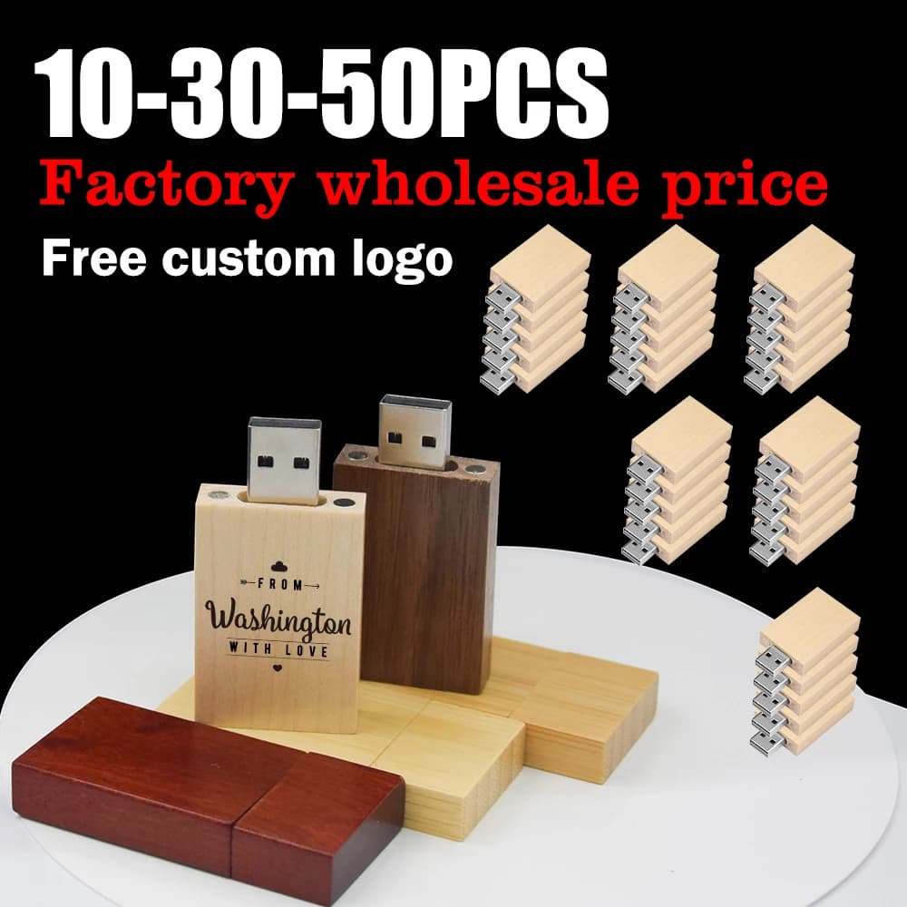 10/30/50 pz / lotto Personalizzazione personalizzata gratuita Chiavetta USB in legno Pendrive 4 GB 8 GB 16 GB 32 GB 64 GB 128 GB USB 2.0 Regalo di nozze