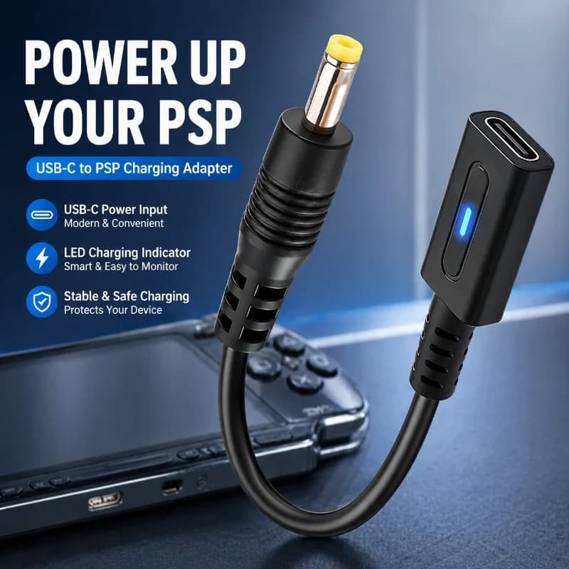 Cavo USB-C PD per Controller PSP1000 2000 3000, Adattatore di Ricarica LED USB-C, Cavo di Alimentazione per PlayStation Portatile