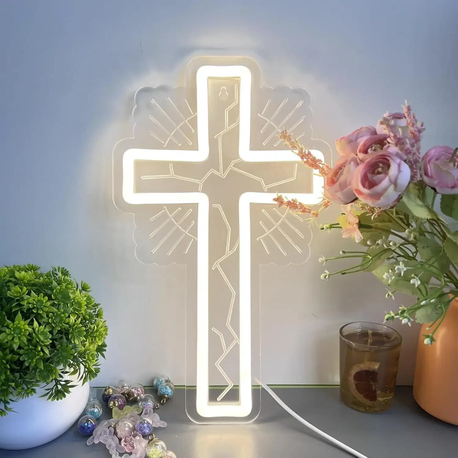 Insegna al Neon a Forma di Croce, Luce LED Cristiana, Simbolo di Fede e Speranza, Lampada al Neon Religiosa per Camera da Letto, Chiesa, Sala di Preghiera, Decorazione e Regalo