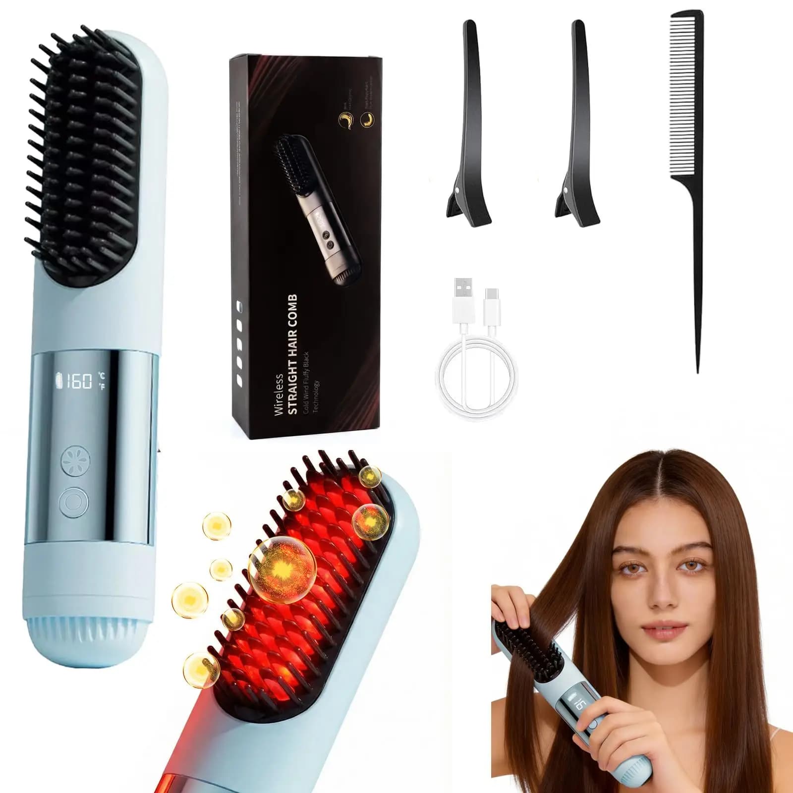 New Rearless Wireless Portable Width Brush Pro 2026 for Travel, Quick Heating in 30s, Cold Air Set on Retro