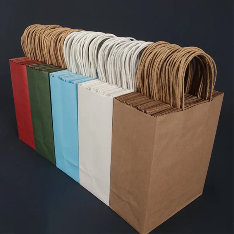 50 sacchetti di carta kraft colorati, borse per cosmetici e negozi di abbigliamento, sacchetti per confezioni regalo, supporto per la stampa personalizzata del logo