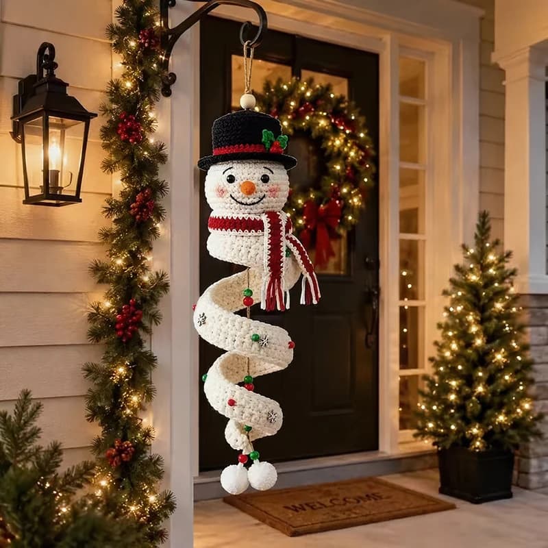Crochet Snowman Spiral Ornament DIY Kit Christmas Decoration Christmas Tree Crochet Craft Kit with Yarn for Window Porch Wall