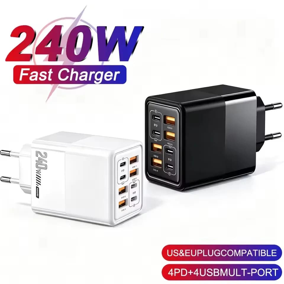 8 in 1 PD 240W Charger Fast Charging Phone Charger Power Adapter For IPhone Samsung Xiaomi Huawei EU/US/UK Plug Wall Charger NEW
