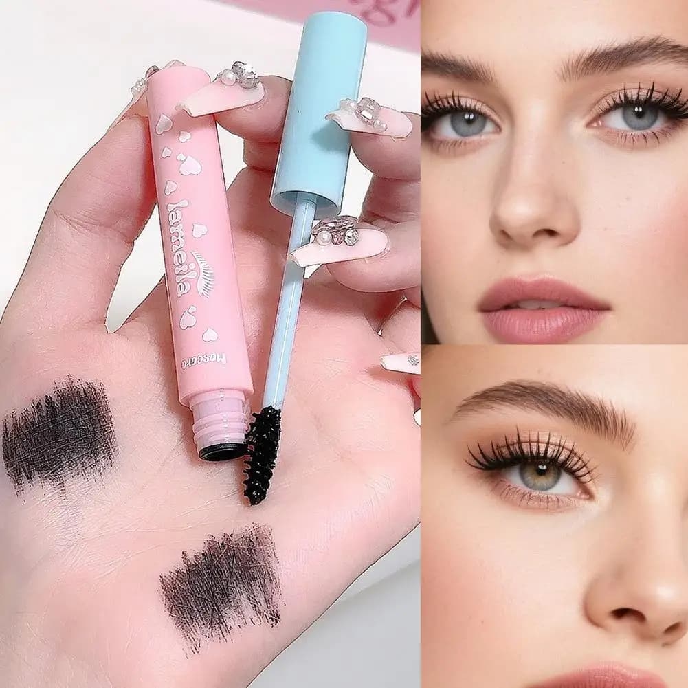 Mascara 3D in Tubetto Rosa e Blu, Fibre per Ciglia Voluminose e Allungate, Lunga Durata, Effetto Incurvante, Extension Ciglia Nere, Pennello per Trucco Professionale
