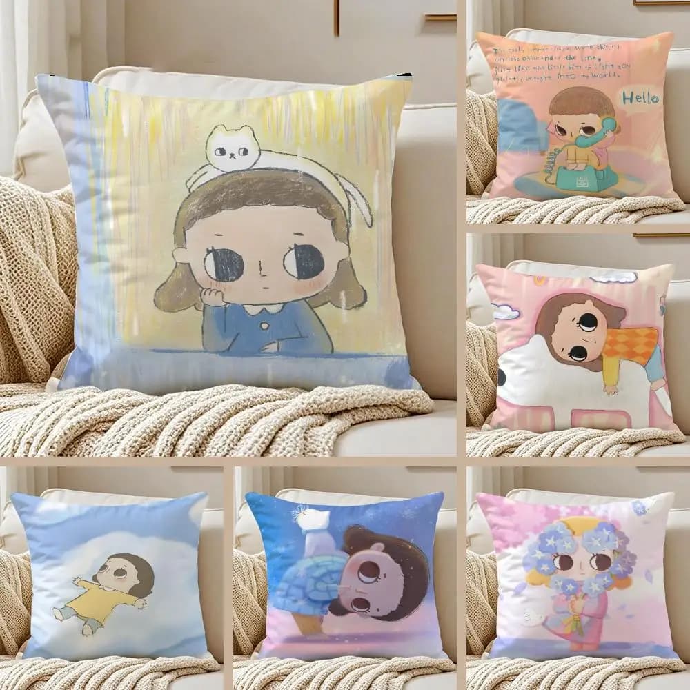 Adorable Character Nyota Cushion Cover Pillowcase Anti-dustmite Invisible Zipper Short Plush Sofa Cushion