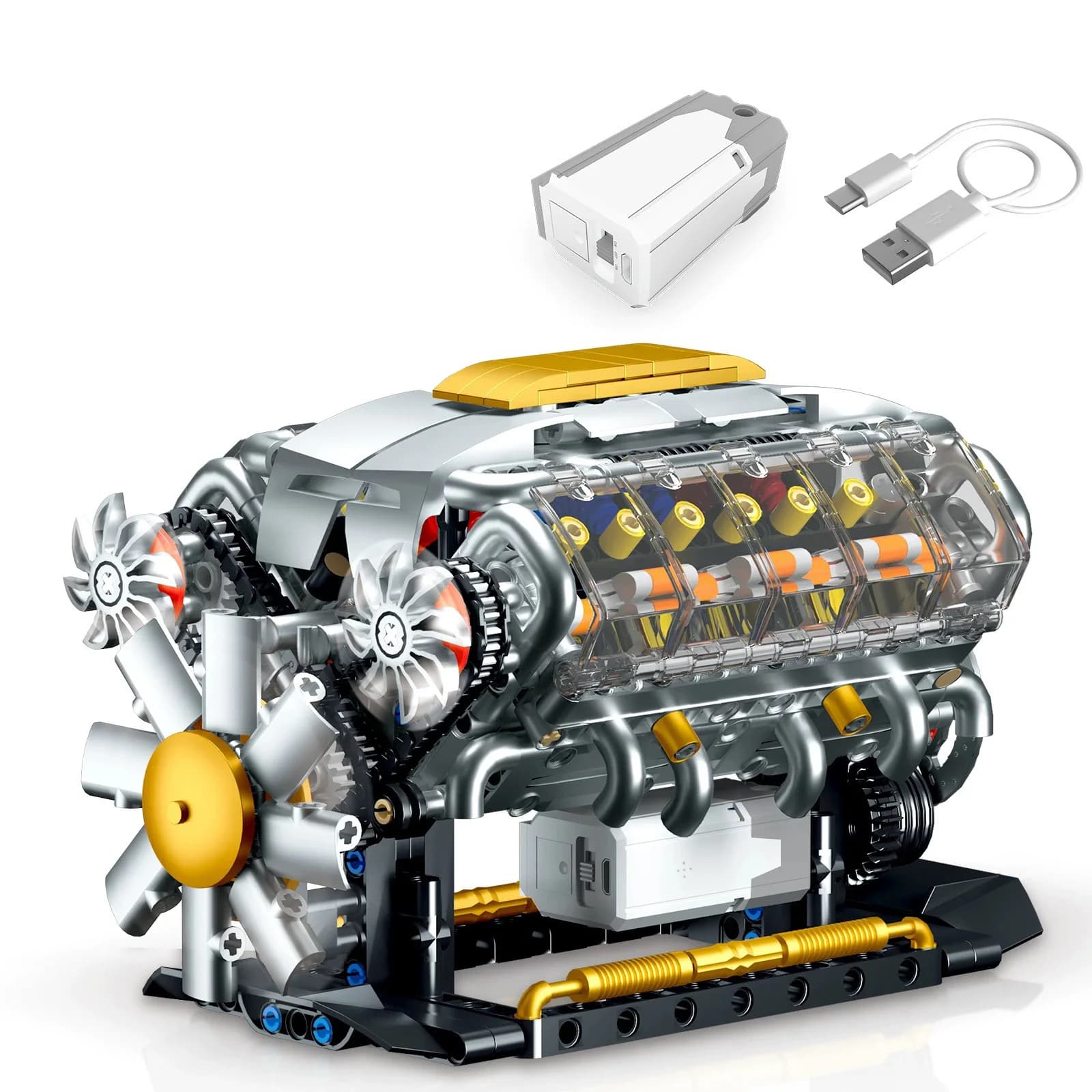 Set di Modelli Tecnici di Auto con Motore V8 a Batteria, Mattoncini a Vapore, Supercar Elettrica, Collezione di Giocattoli per Regalo