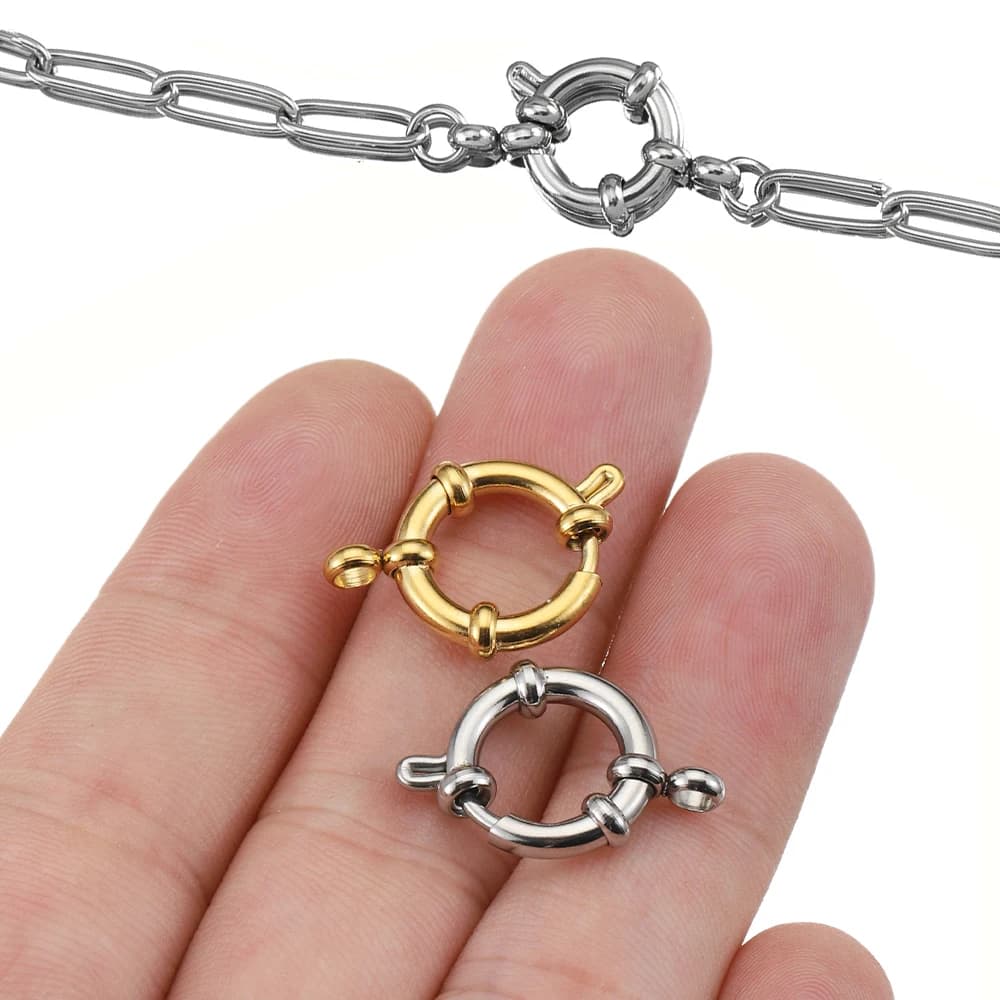 4 pieces stainless steel spring clasp bracelet connectors with round clasp for diy necklace accessories for jewelry creation 10 12 14 16 18mm
