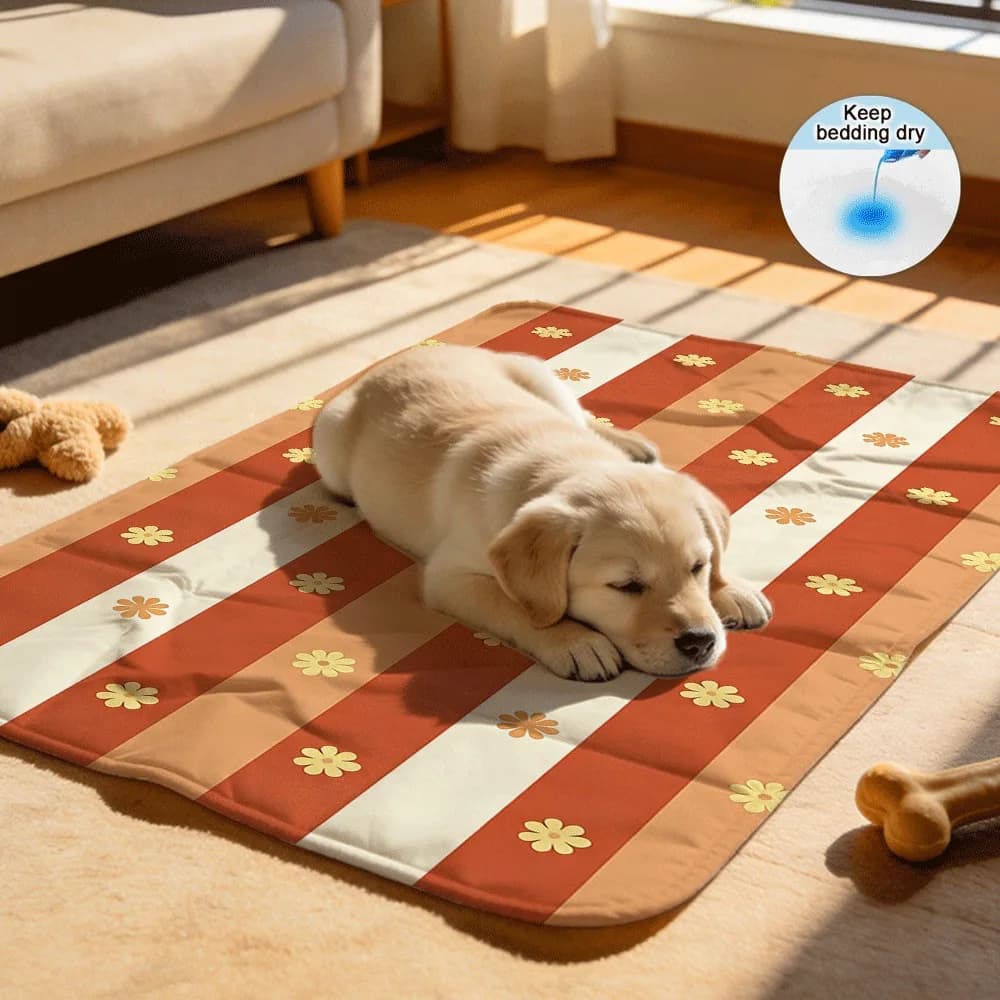 Terracotta Floral Stripe Reusable Anti-Leak Pet Potty Pads Portable Foldable for Travel Dogs and Cats