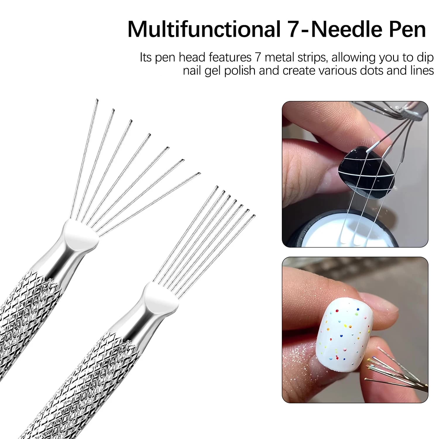 Strumento per Nail Art Multifunzione a Sette Punte, Pennello per Texture, Strumenti Fai-da-Te per Unghie, Pennello Pieghevole a Piuma per Disegnare Linee