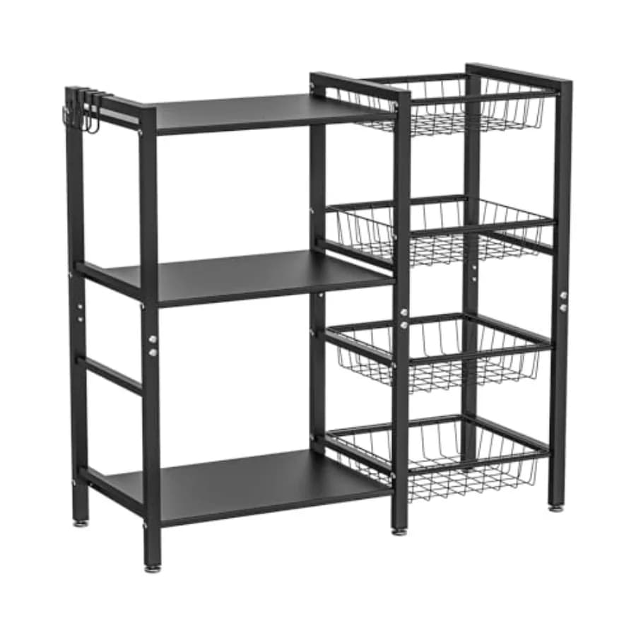 Scaffale portaoggetti da cucina - 3 ripiani, 4 cestelli, mobiletto multiuso per caffè, supporto per friggitrice ad aria con cestelli in rete d'acciaio