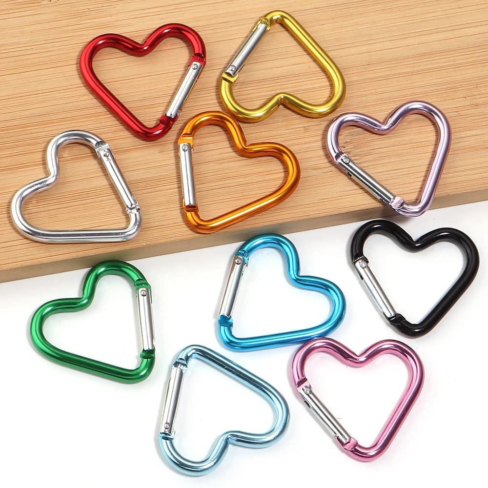 5-10pcs 43x42mm Heart Shape Clasps Keychain Clip Alloy Keyring Clips Spring Snap Hook Carabiner For Outdoor Climbing Key Chain
