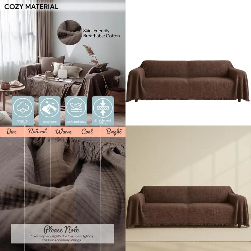 100% Organic Cotton Cover, for Two Post Sofa, L-Composable Sofa, 4-strate muslin, Width 71, Brown (71x150/180x380cm)