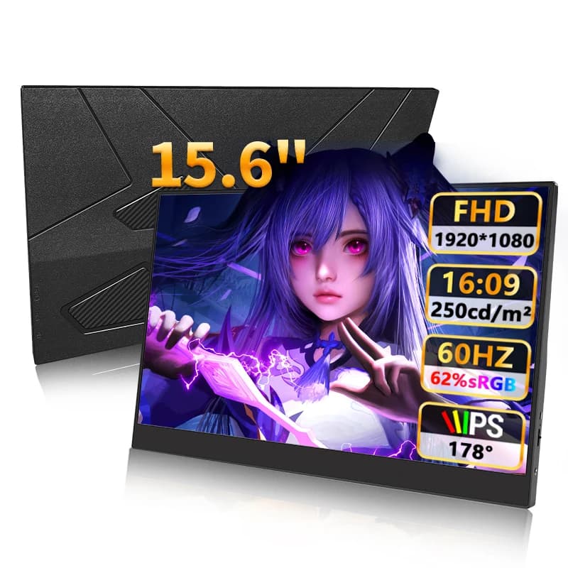 15.6 Inch Portable Monitor FHD IPS Second Screen Type-C Compatible with HDMI for Laptop Mac Switch Xbox PS4/5 with Back Support
