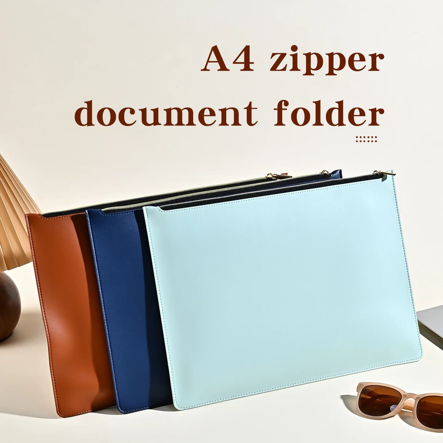 A4 Faux Leather Document Bag with Zipper File Folder for Office School Travel Stationery Storage Business Organizer