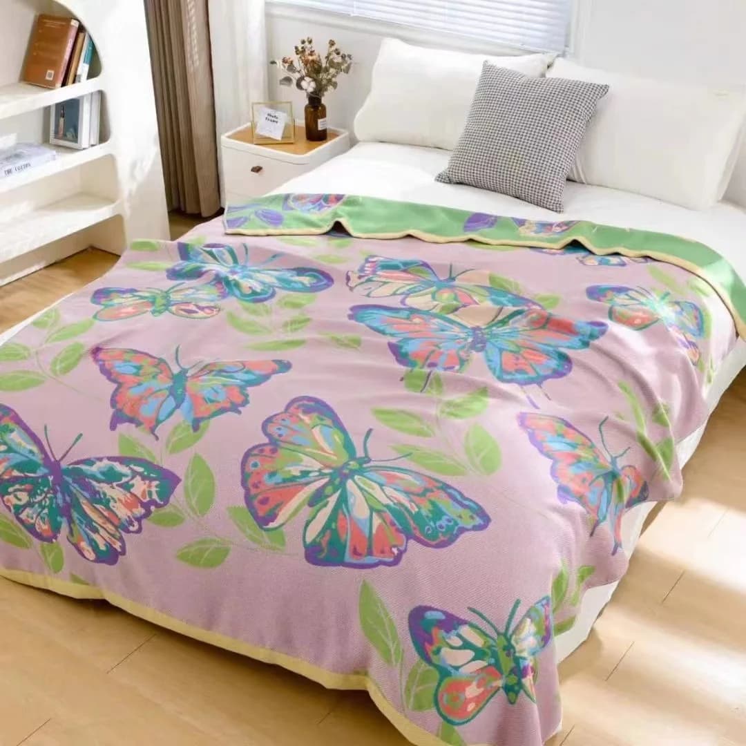 Coperta in Puro Cotone per Letto, Coperta per Condizionatore d'Aria, Utilizzabile come Telo o Coperta, con Motivo Floreale, Tessile per la Casa