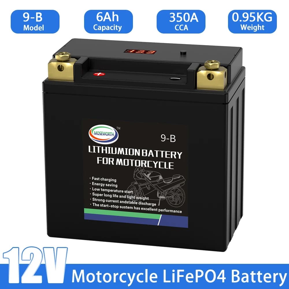 Batteria per moto 9-B 12V LiFePO4 Batteria al litio ferro fosfato 6Ah CCA350 con avviamento BMS per scooter ATV motoslitta