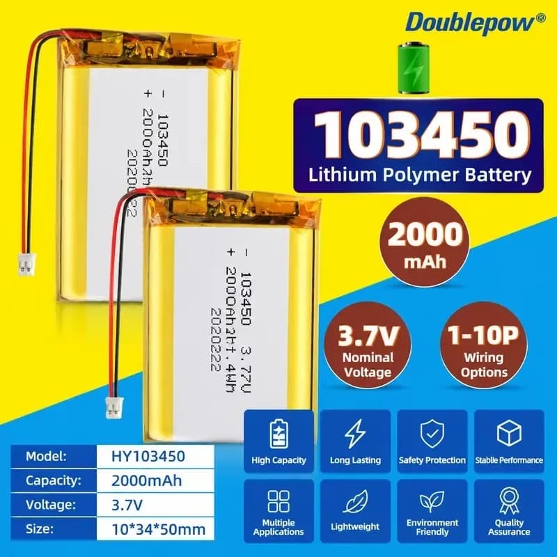 103450 2000mAh 3.7V Polymer Lithium Battery Li-polymer for Power Bank DIY GPS Camera Navigator Beauty Instrument Fan