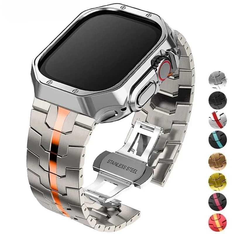 Luxury Strap+Case For Apple Watch11 10 9 8 7 SE 45mm 41 44 38 40 42 46mm Stainless Steel Band For iWatch Ultra 3 49MM TPU Cover