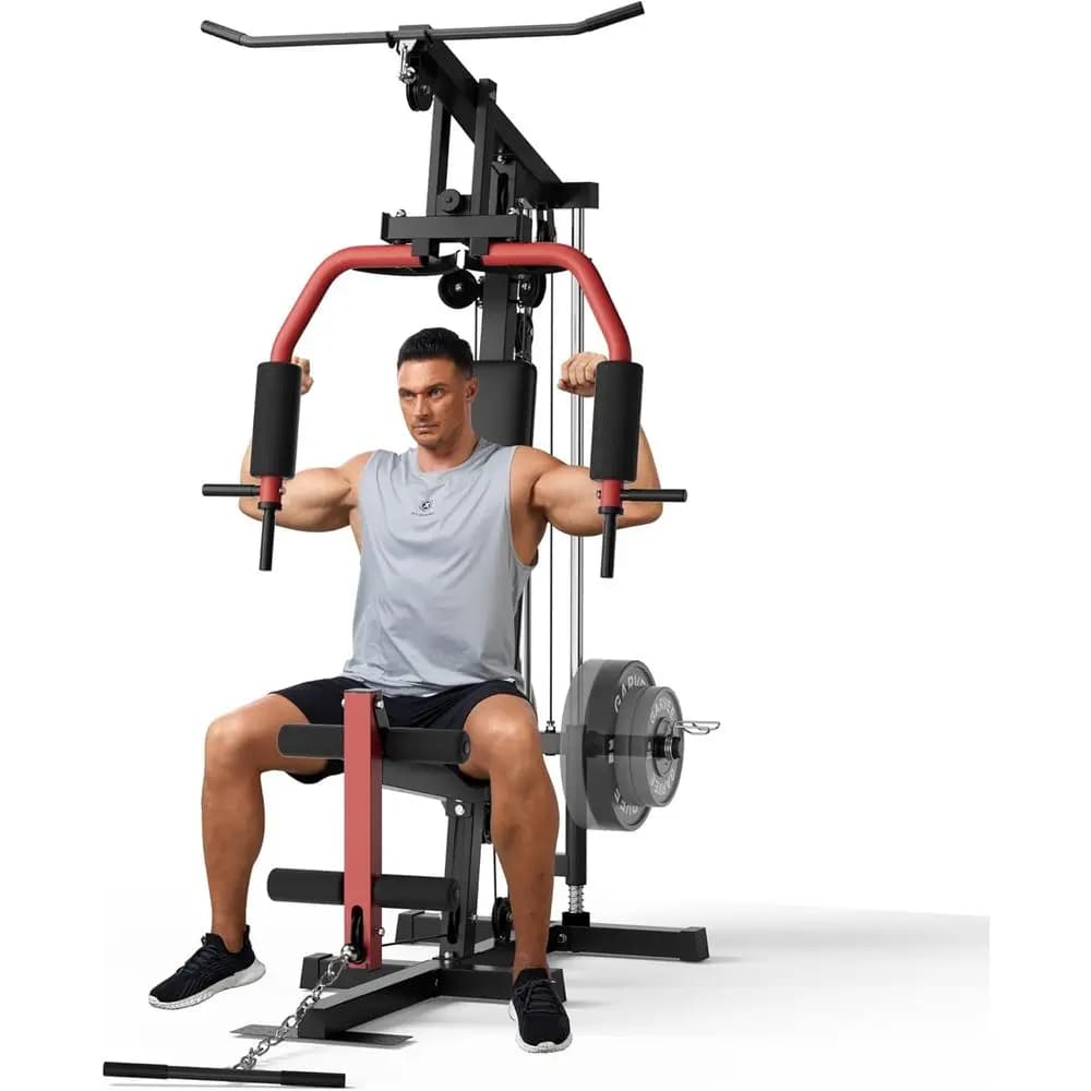 Stazione Fitness Completa da Casa 300LBS con Lat Pulldown, Chest Press, Leg Extension - Acciaio Resistente e Compatibile con 1-2 Pesi