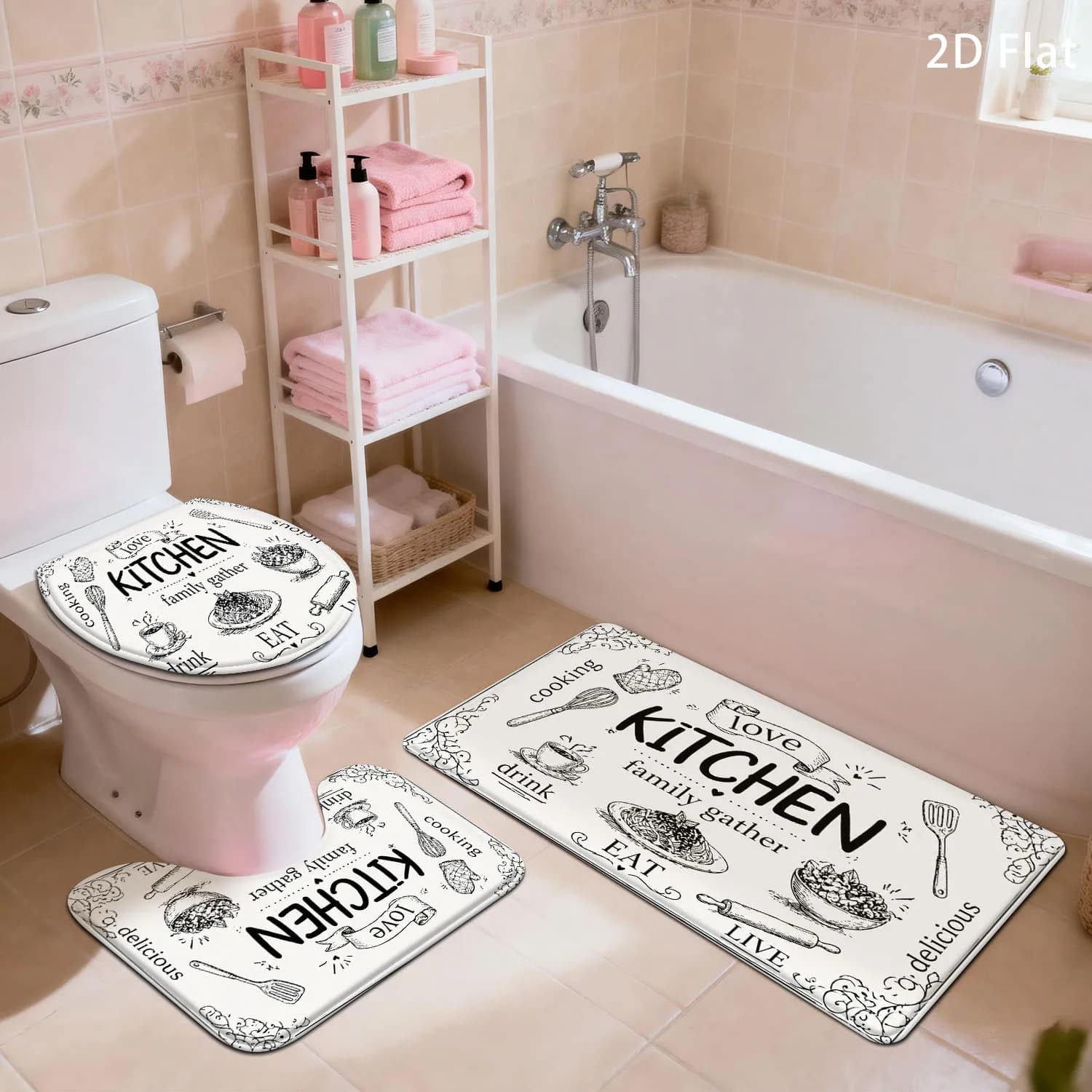 Set di Tappetini da Bagno Originali per Famiglia, Decorazione per Bagno, Tappetino per WC e Pavimento, Antiscivolo e Assorbente, Accessorio per la Casa