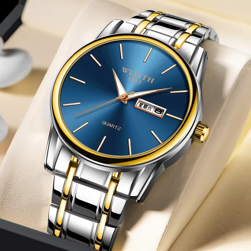 Brand new, quartz watch, fashionable, luxury, waterproof, with steel strap, men's wristwatch.